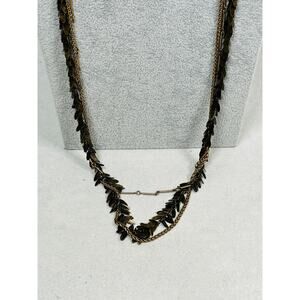 Coldwater Creek Necklace Layered Fringe Leaf Feathers Gold Tone 42" Jewelry